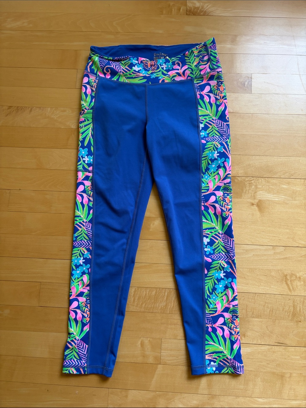 Lilly Pulitzer Royal Blue Leggings with Neon Floral Side Panels